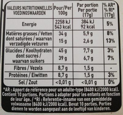 Chocolat Noir Myrtilles, Amande & Noisettes - Tableau nutritionnel