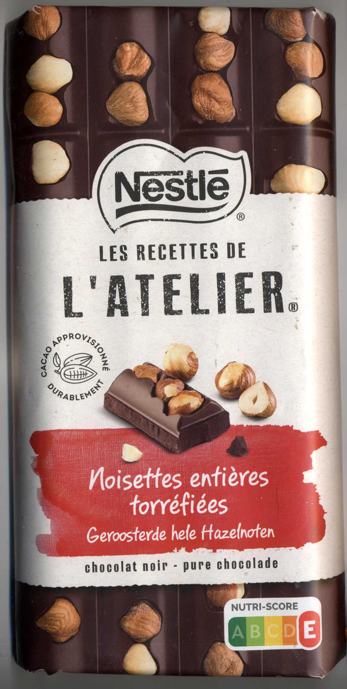 Les Recettes de L'Atelier - Noisettes entières torréfiées - chocolat noir - Produit