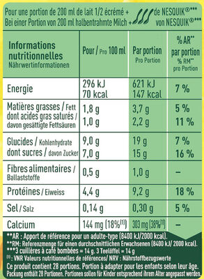 NESQUIK ALL NATURAL malté 400g - Nutrition facts - fr