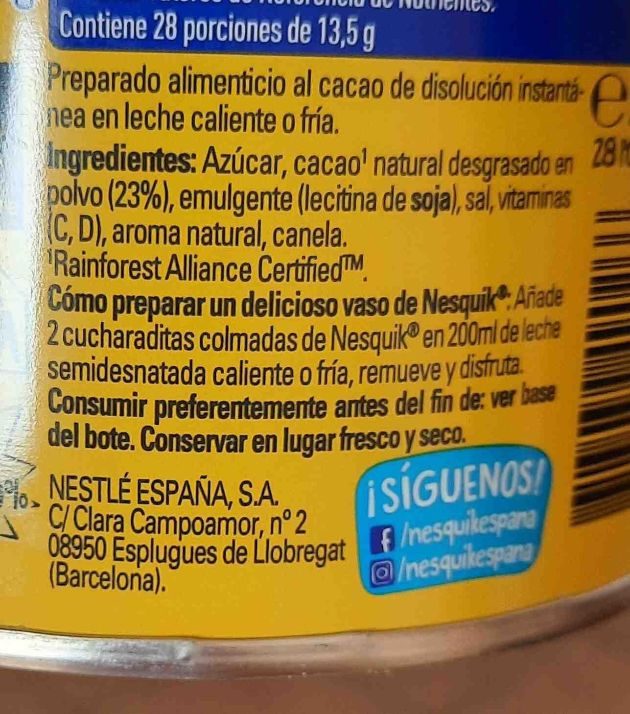 Nesquik - Ingredients