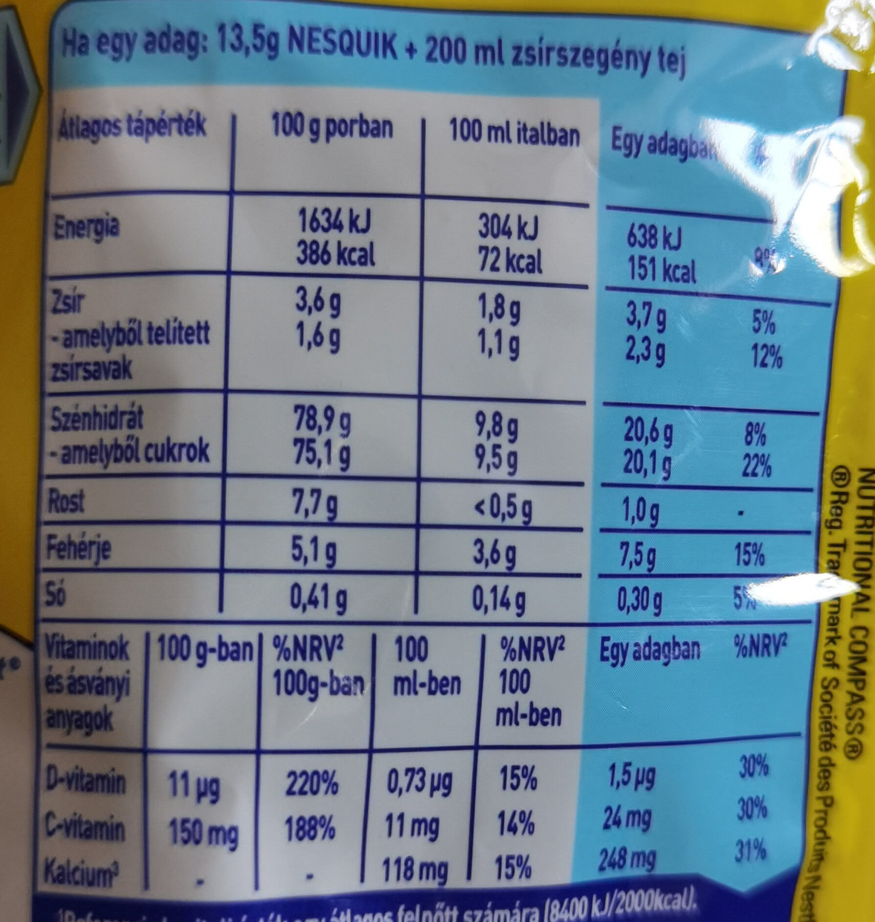 Nesquik kakaóitalpor - Nutrition facts