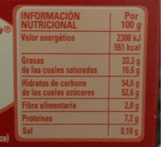 Caja roja - Información nutricional