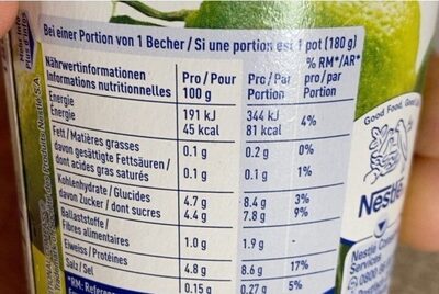 Yogourt limette - Nutrition facts - fr