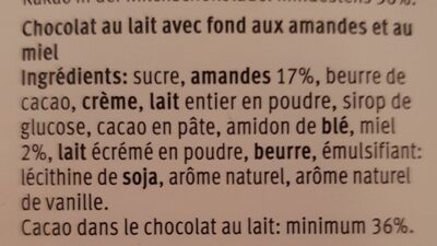 Florentin Chocolat au lait avec fond aux amandes - Zutaten - fr