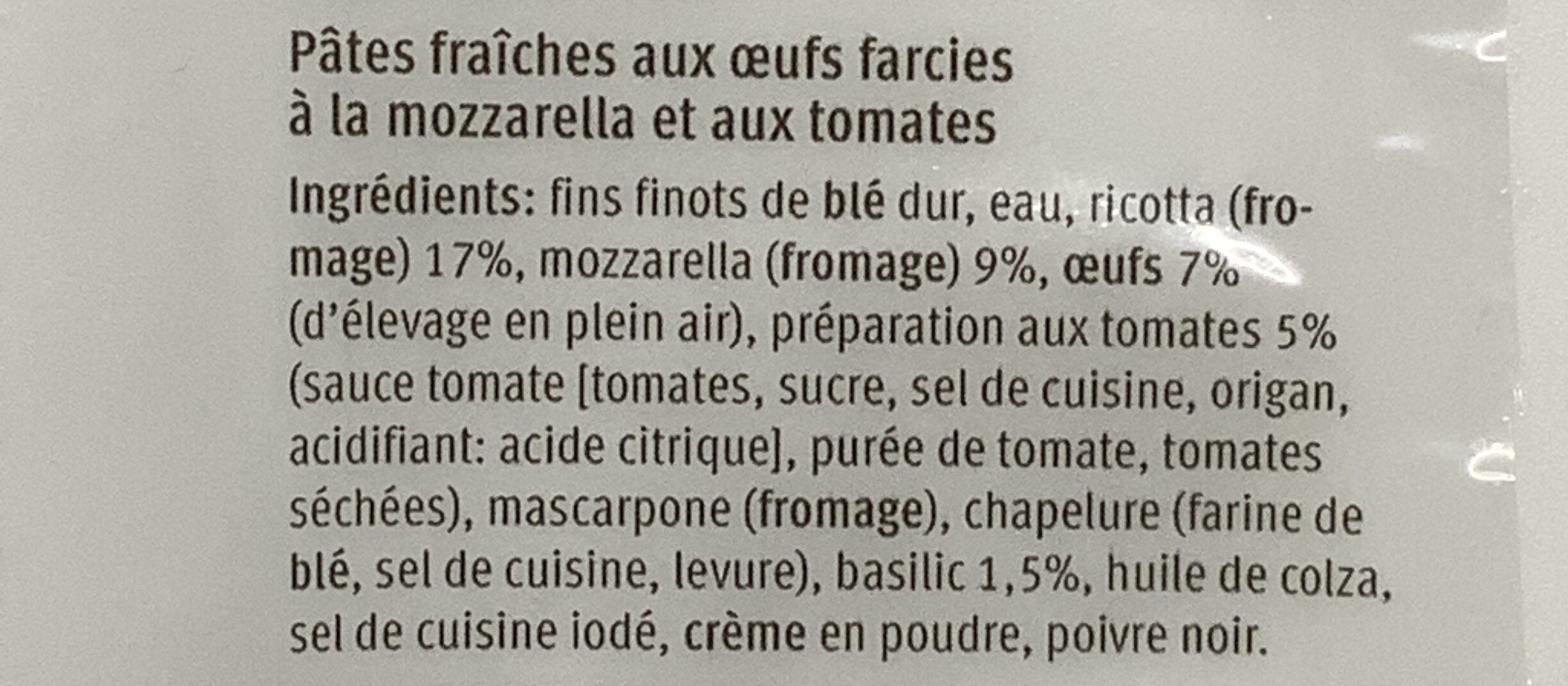Ravioli mozzarella et tomate - Ingredients - fr