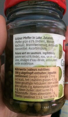 Grüner Pfeffer - Tableau nutritionnel