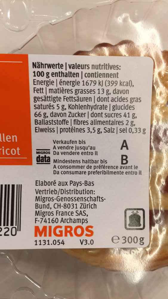 Tartelettes à l'abricot - Nutrition facts - fr