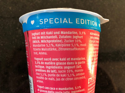Joghurt limited edition Kaki Mandarine - Ingredients