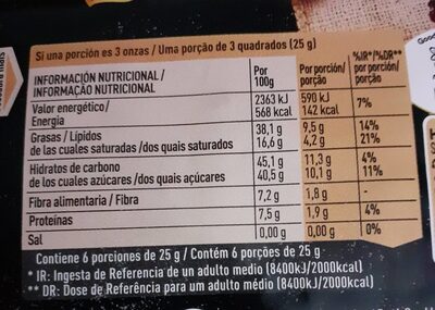 Chocolate negro con avellanas enteras - Informació nutricional - es