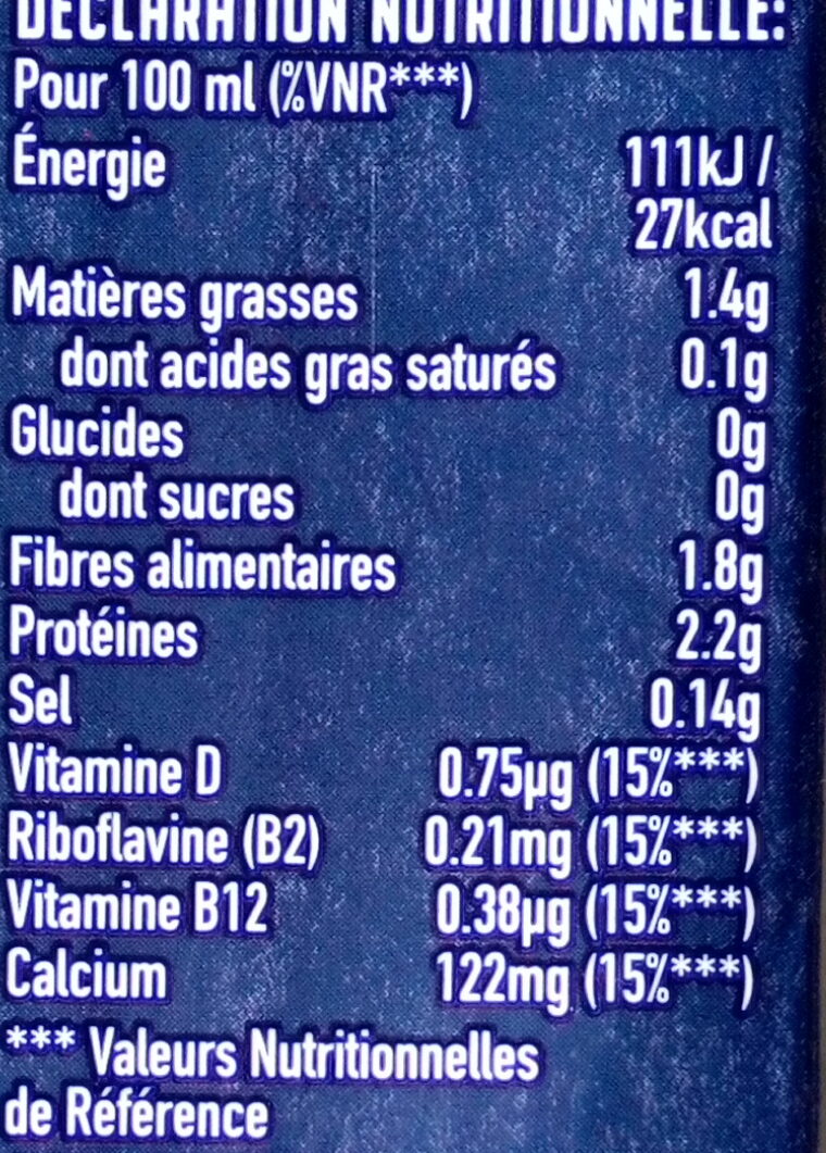 WUNDA Sans sucres 950ml - Tableau nutritionnel
