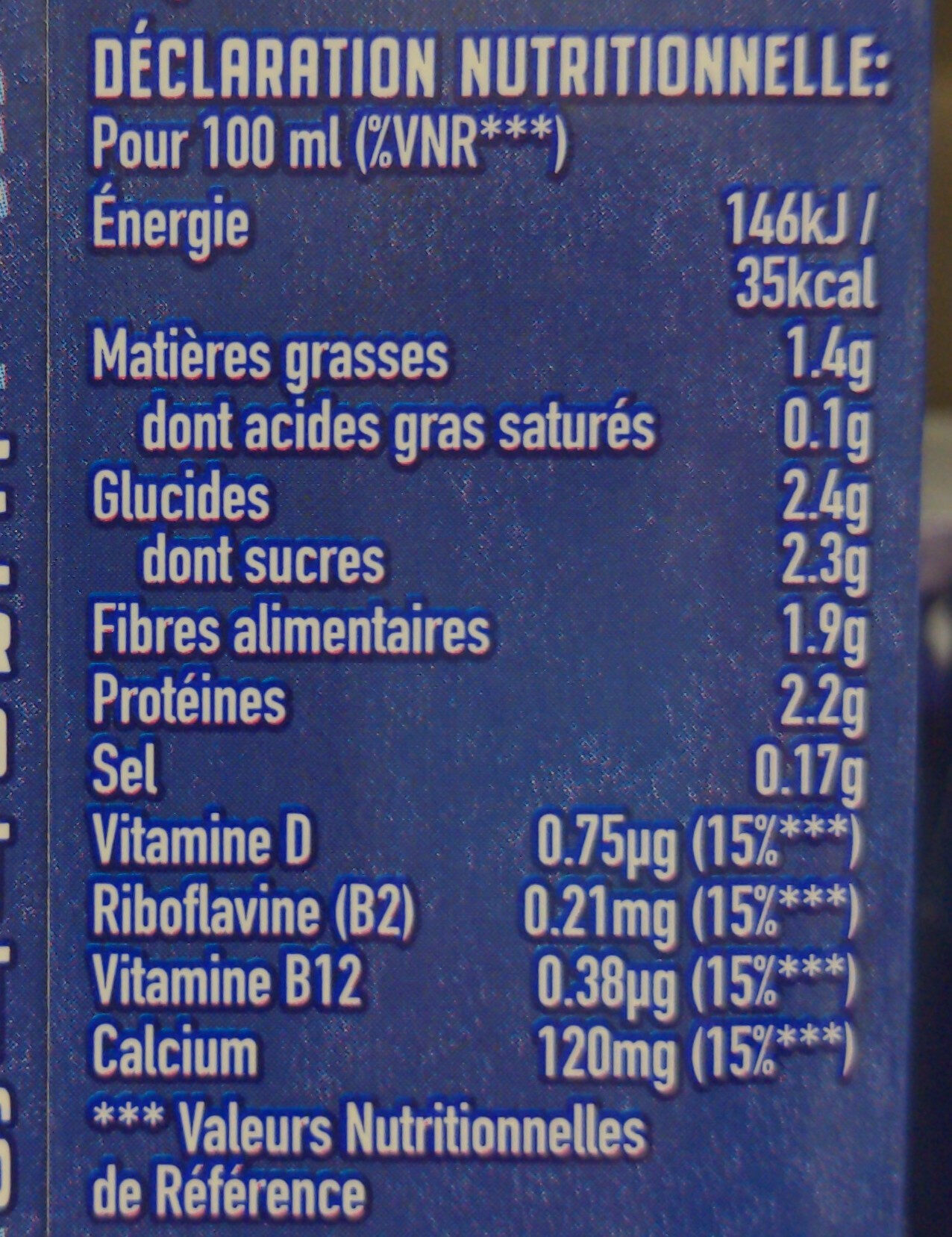 Wunda boisson végétale original 950ml - Valori nutrizionali - fr