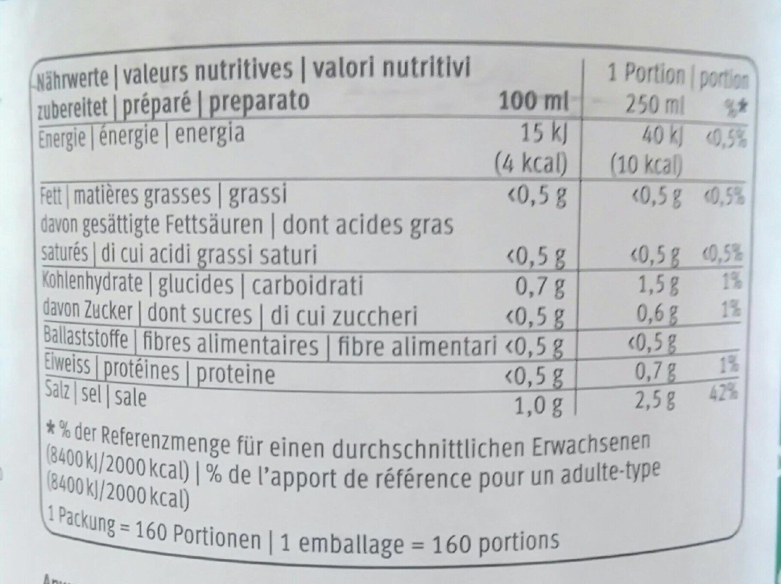 Bouillon de légumes - Nährwertangaben - fr