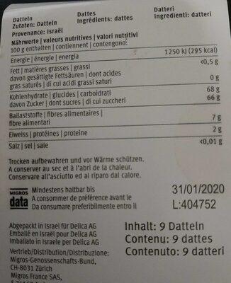 Dattes Medjool - Nutrition facts - fr