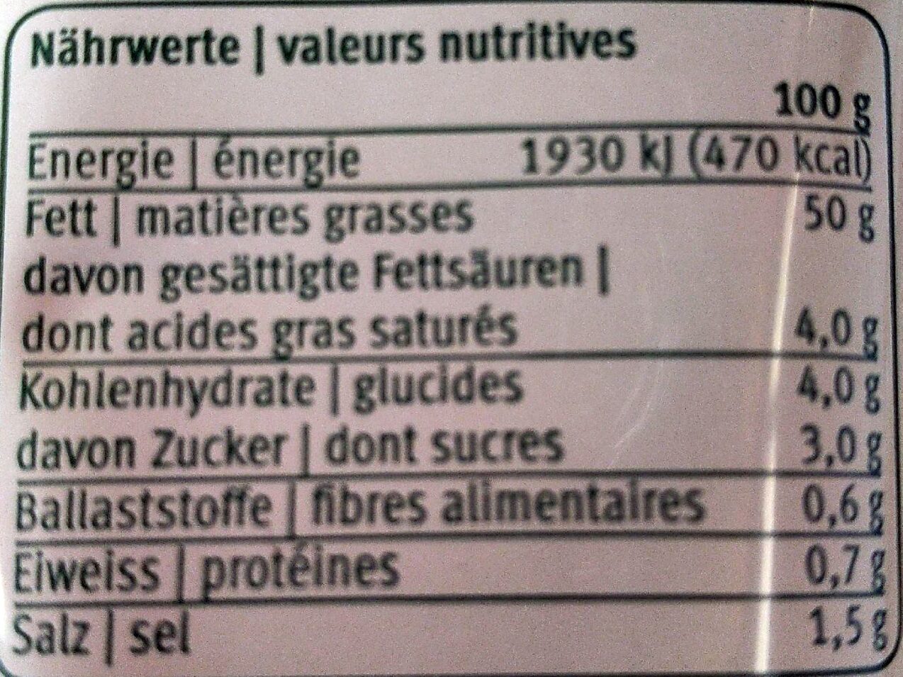 Veganaise - Valori nutrizionali - fr
