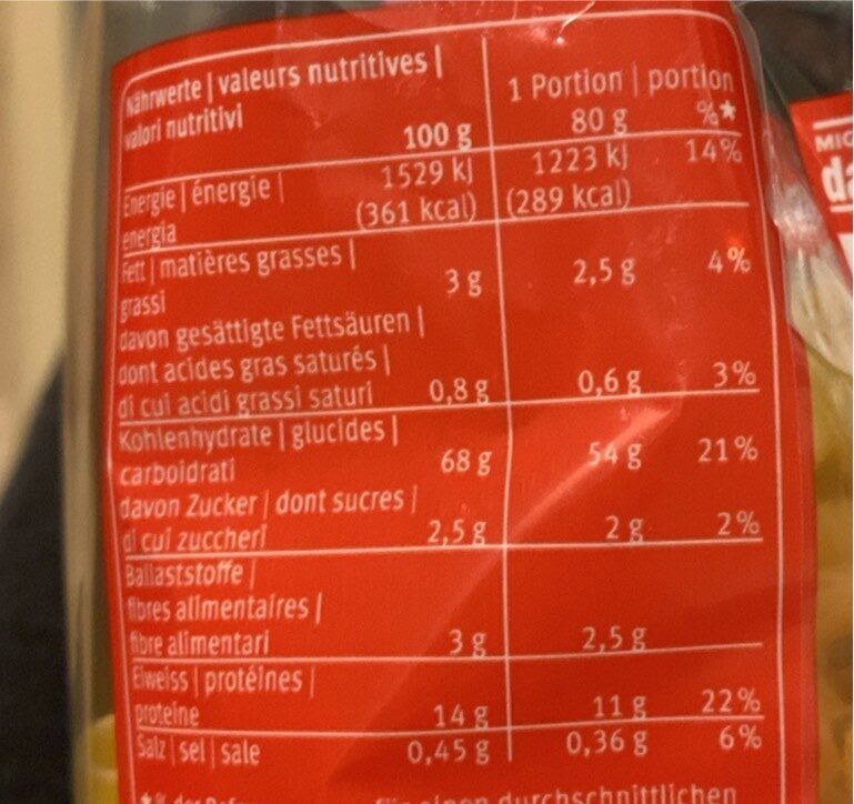 Hörnli Extra Gross - Nutrition facts - de