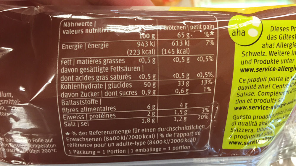 Petit pain de Sils aha - Nutrition facts - fr