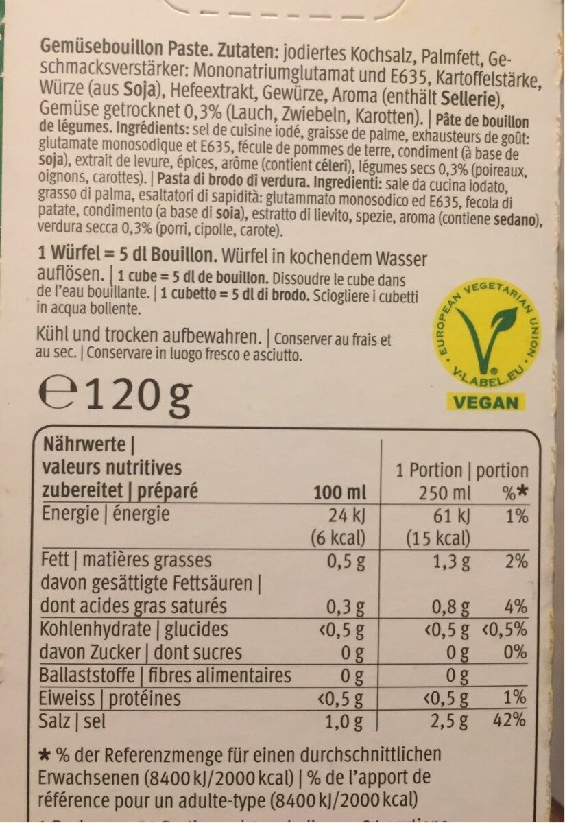 Bouillon de légumes - Nutrition facts - fr