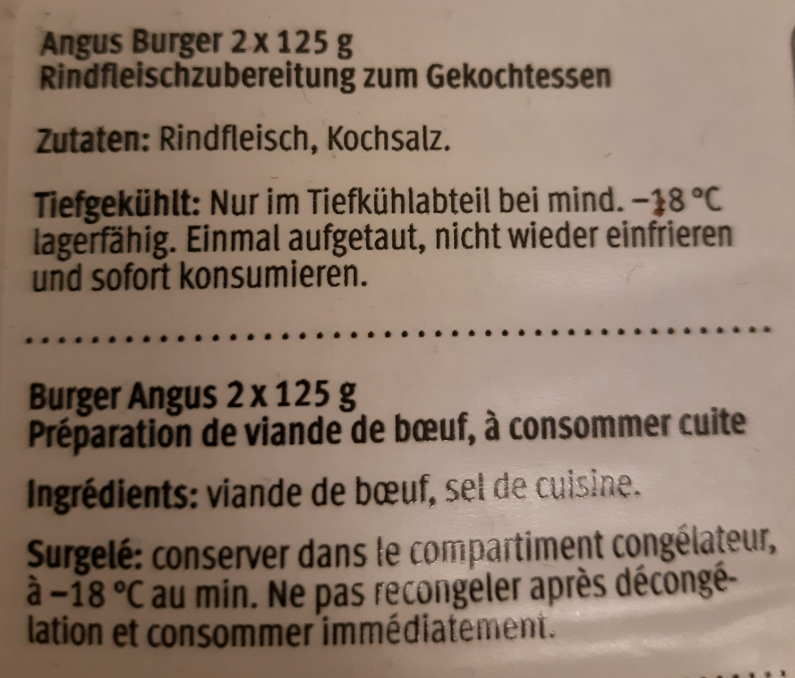 Angus Burger - Ingrédients
