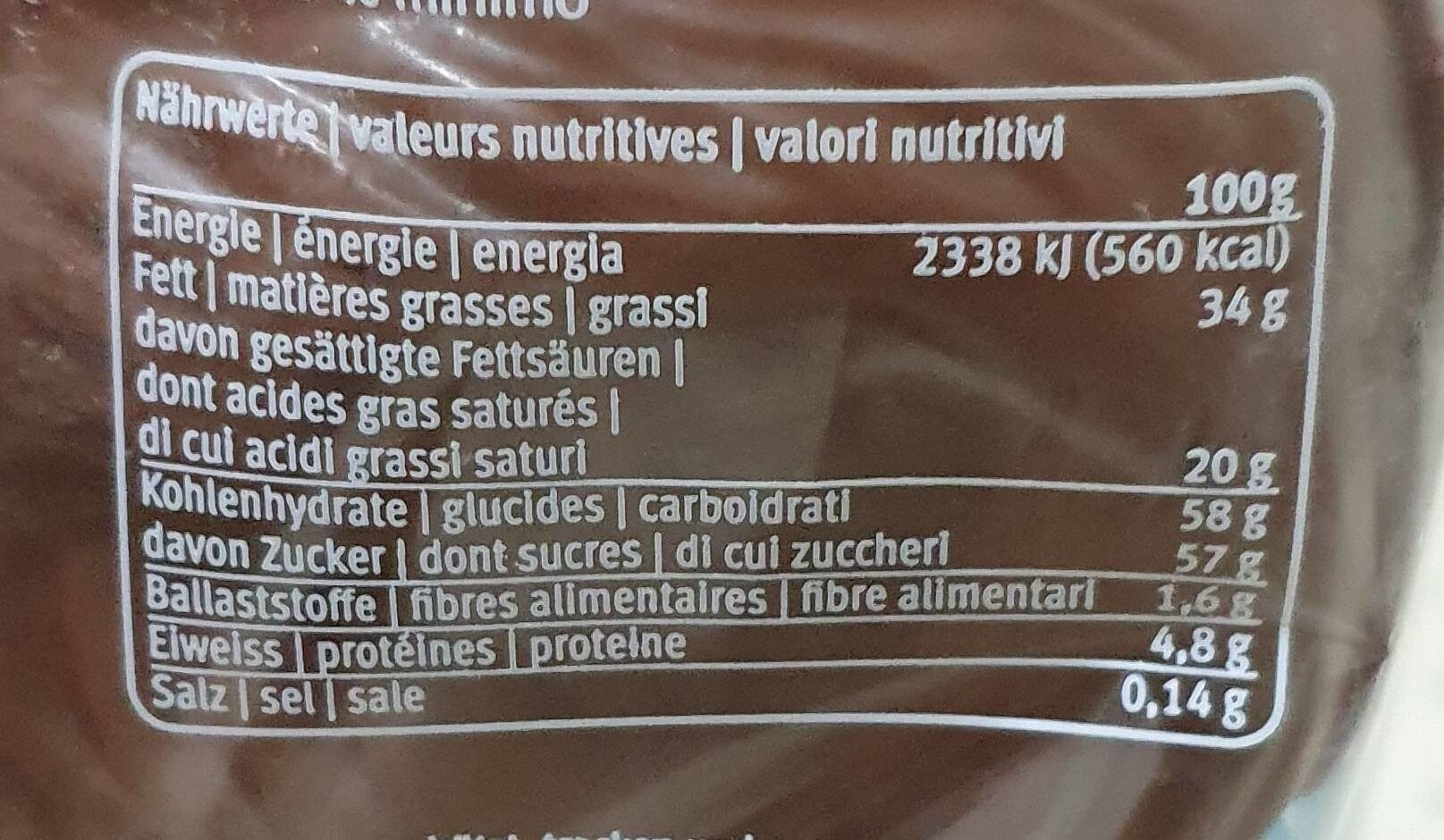 Chocolat au lait paques - Valori nutrizionali - fr