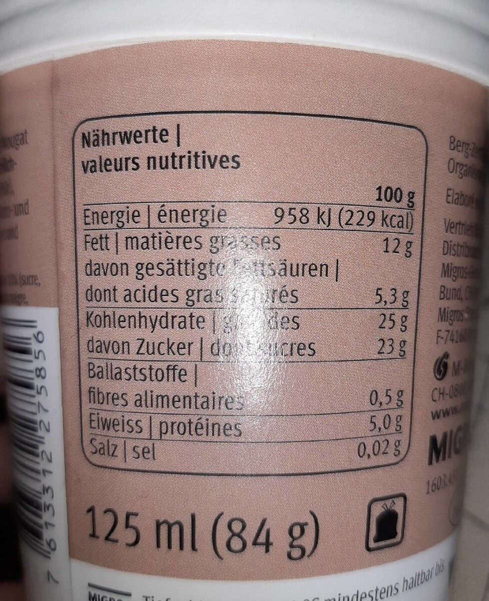 Haselnuss nougat - Nutrition facts - fr