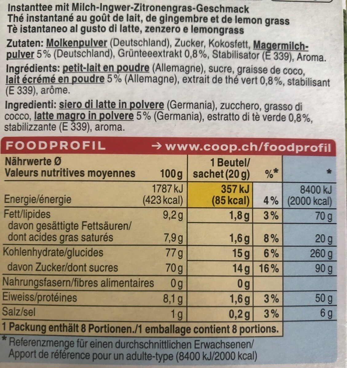 Chai Latte - Nutrition facts - fr