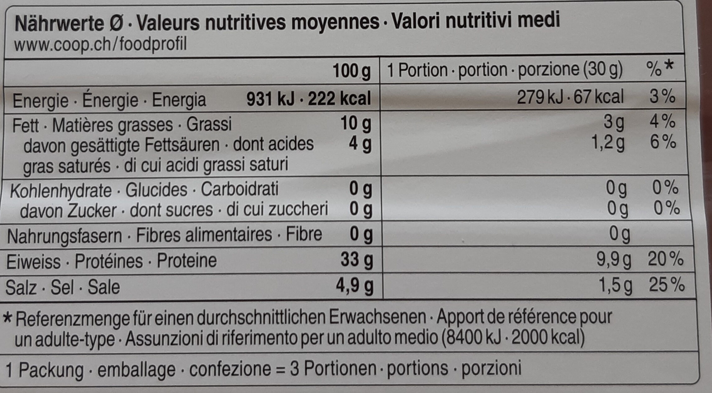 Jambon cru des Grisons - Nutrition facts - fr