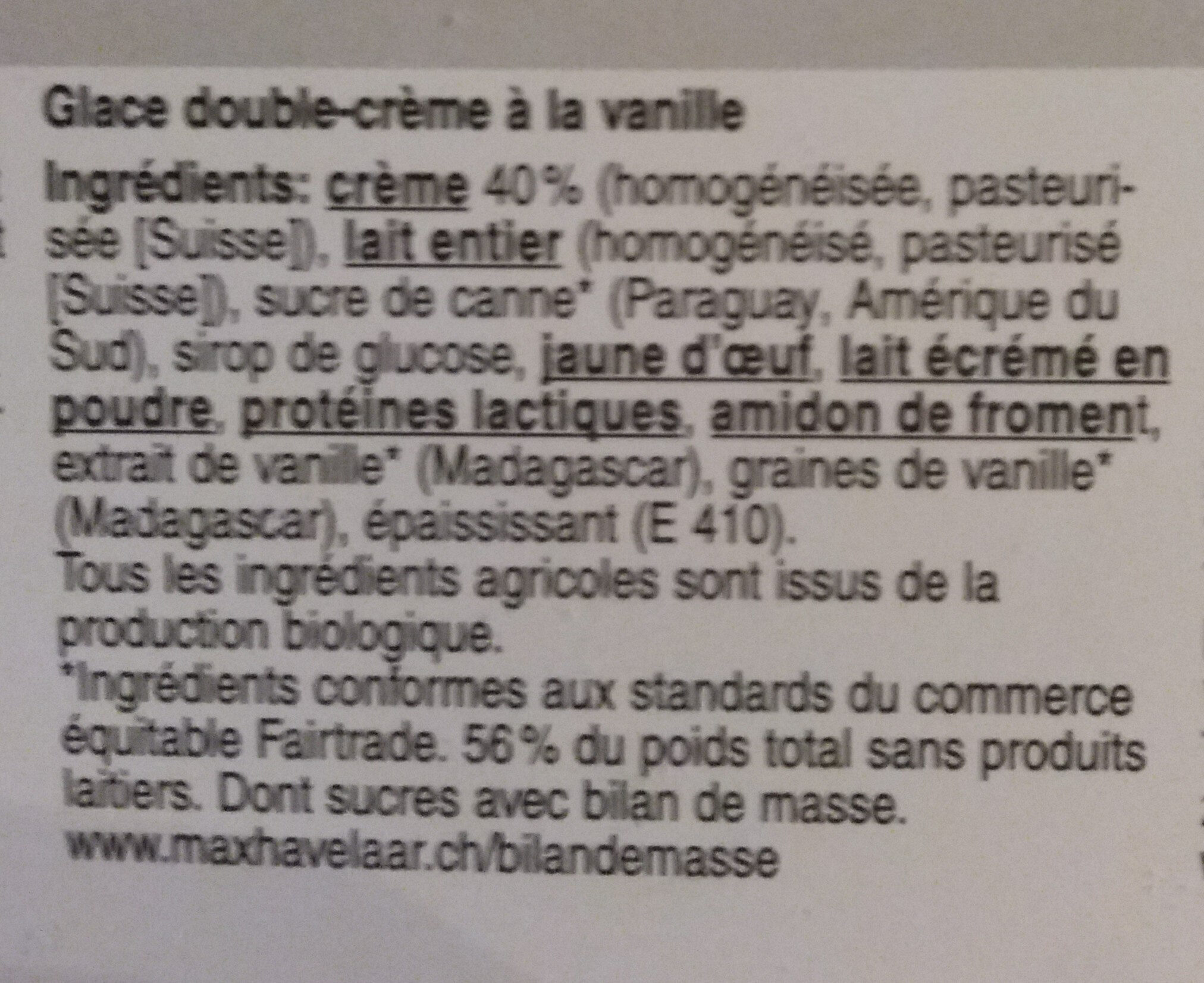 Glace double crème vanille - Ingredients - fr
