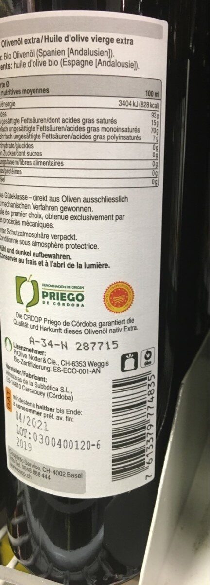 Olivenöl Spanisches - Nährwertangaben - fr