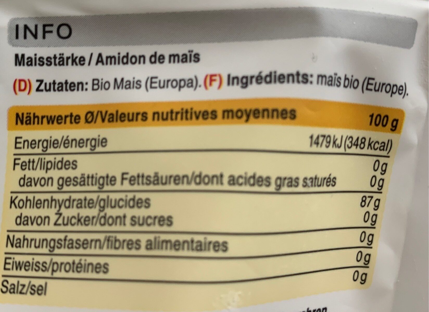 Maisstärke - Nährwertangaben - fr