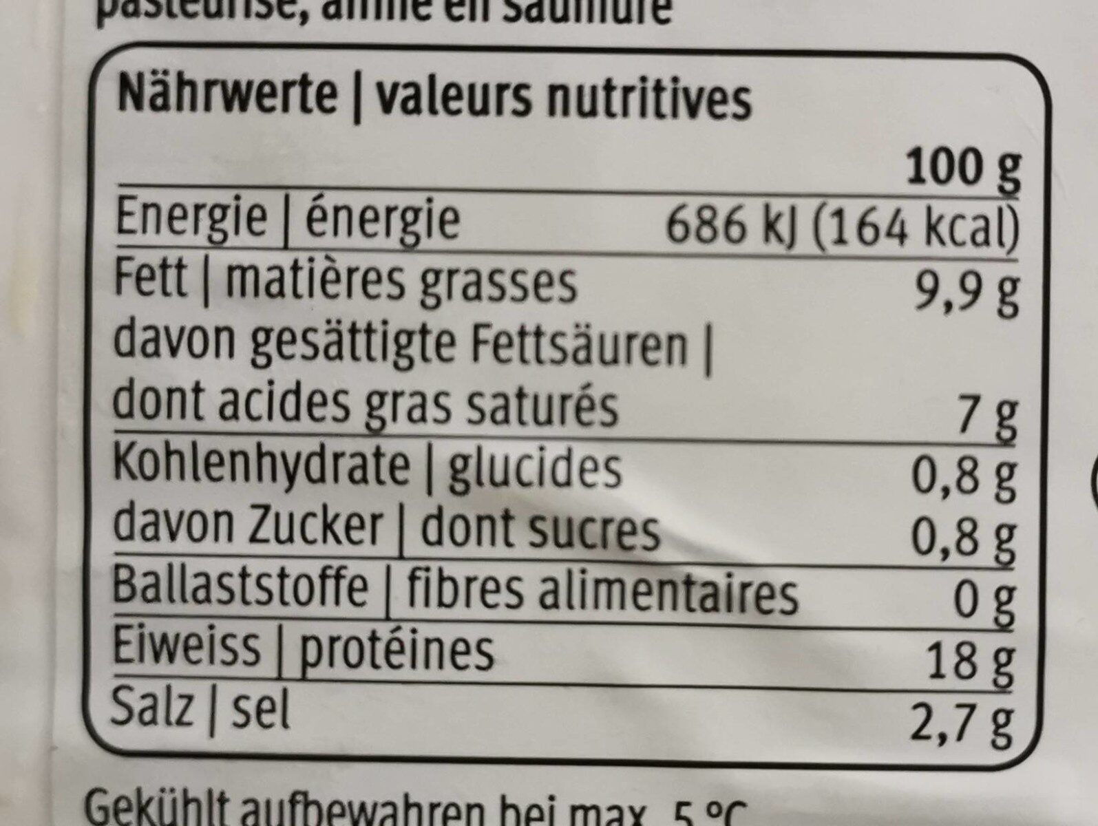 Fromage de Brebis - Valori nutrizionali - en