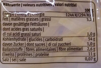 Fettucine - Tableau nutritionnel