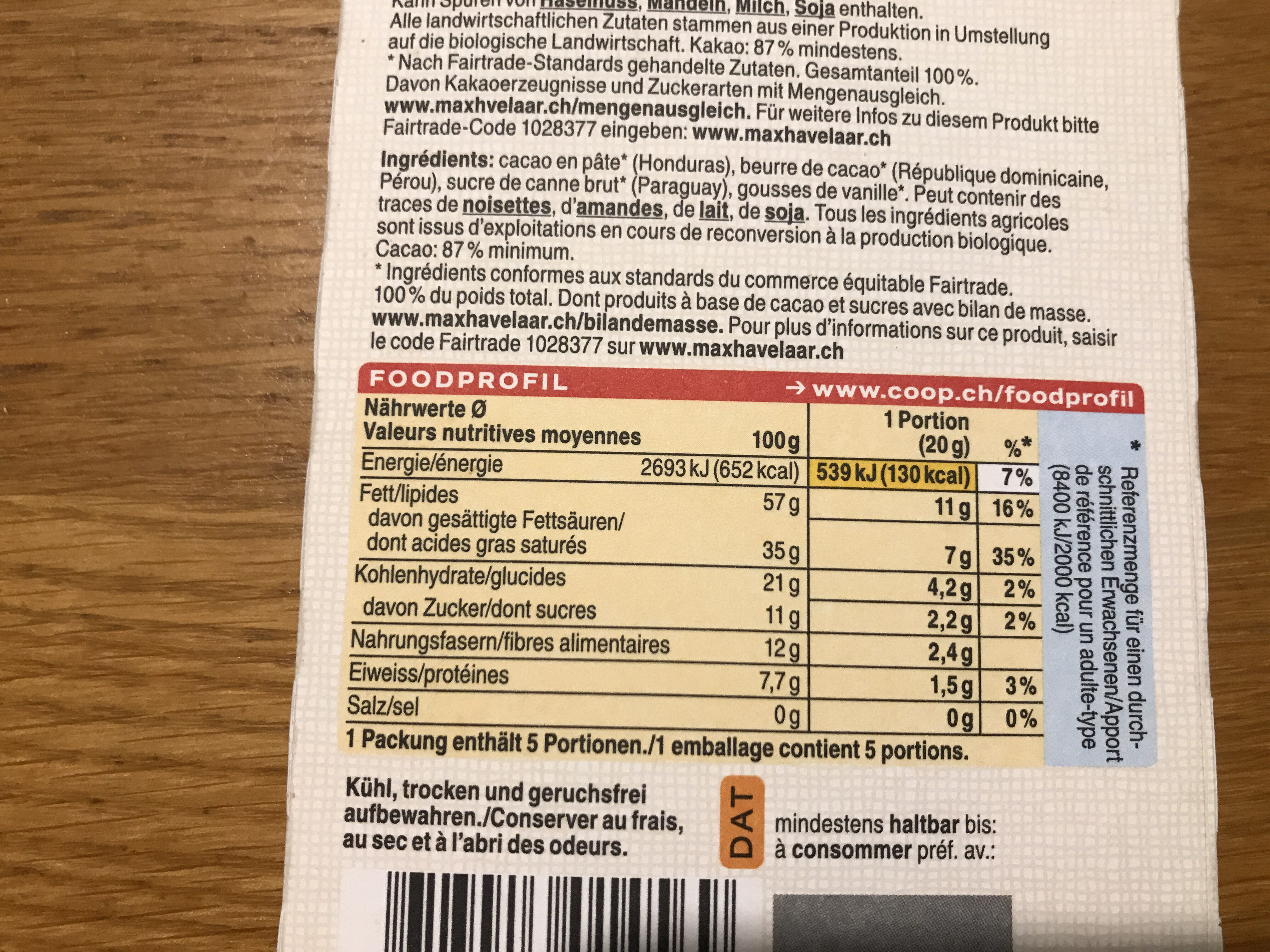 Coop naturaplan - Nutrition facts