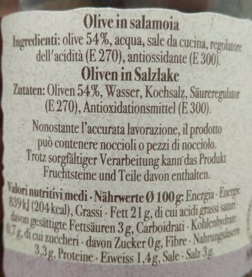 Olive Nere - Tableau nutritionnel