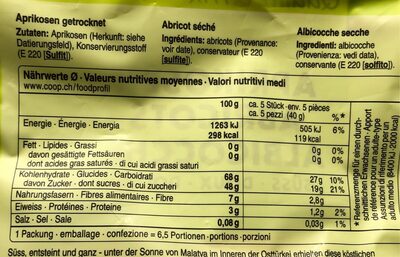 Abricots doux - Valori nutrizionali - fr