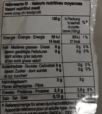Épinards en branches suisses - Tableau nutritionnel