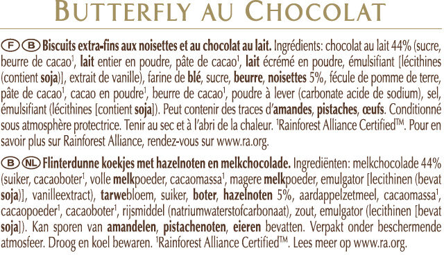BUTTERFLY AU CHOCOLAT 100G - KAMBLY - 100g - Ingrédients