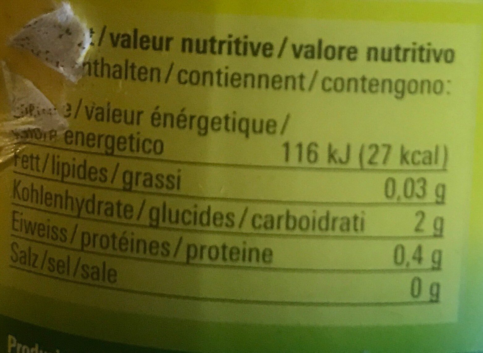 Lemon juice - Valori nutrizionali - fr