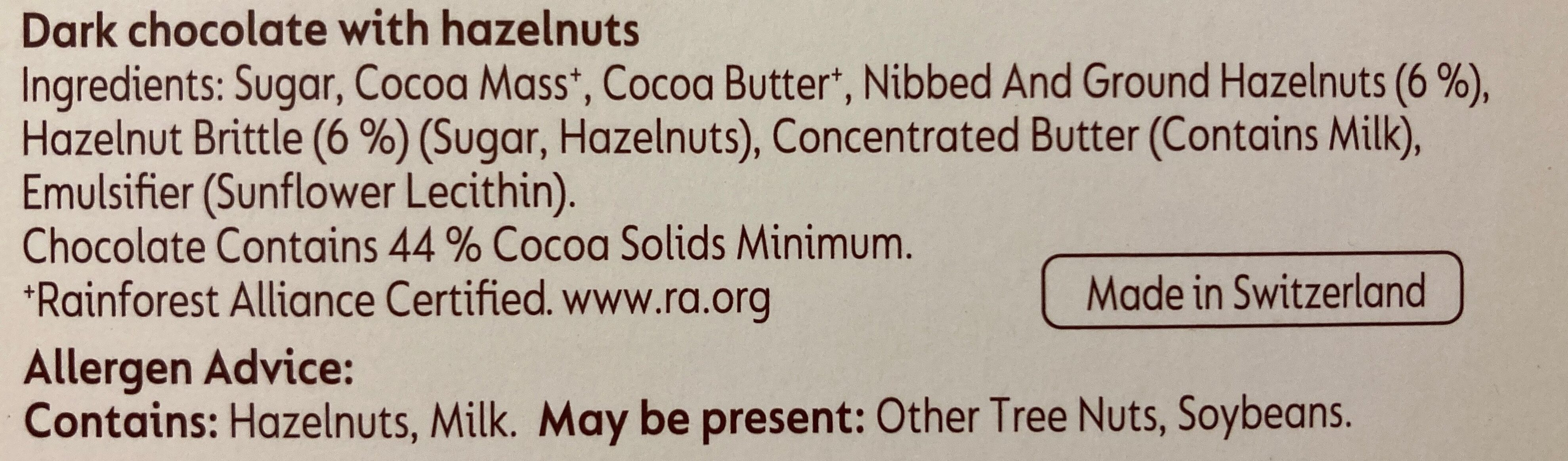 Dark crunchy hazelnut - Ingredients