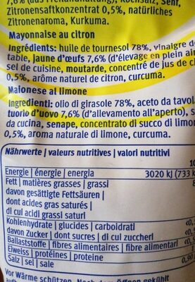 Mayonnaise, Classic Mit Zitrone, Mayonnaise Mit Zi... - Tableau nutritionnel