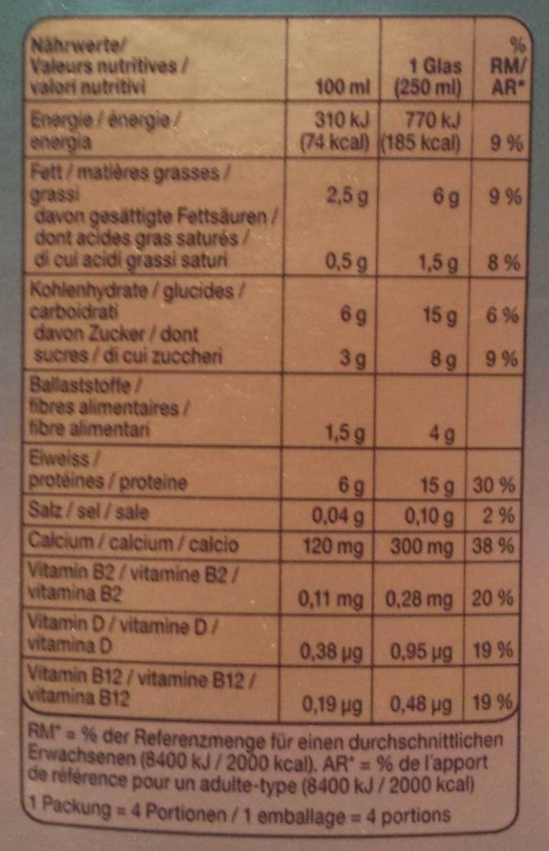 Soya drink - Tableau nutritionnel