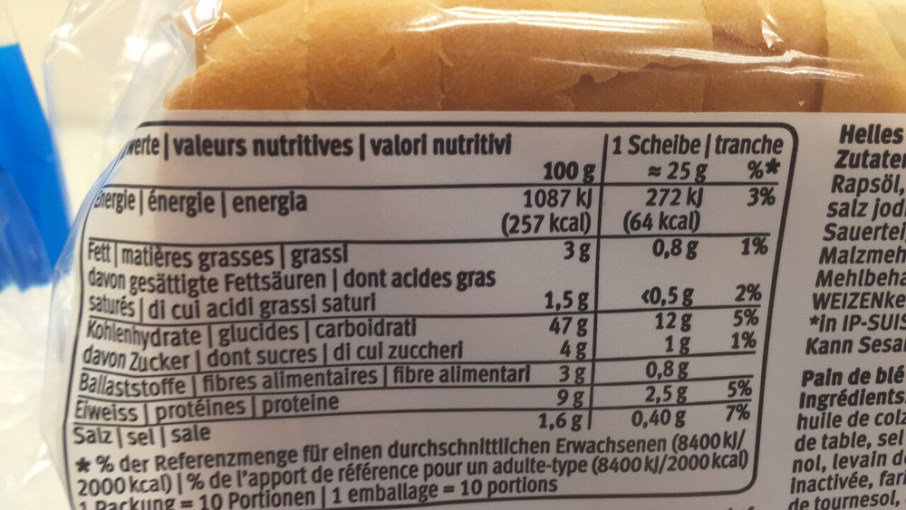 Tostbrot - Nutrition facts - fr