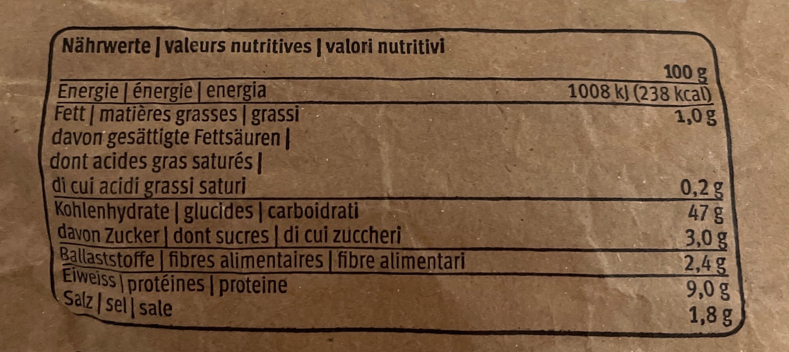 Bürli - Valori nutrizionali - fr