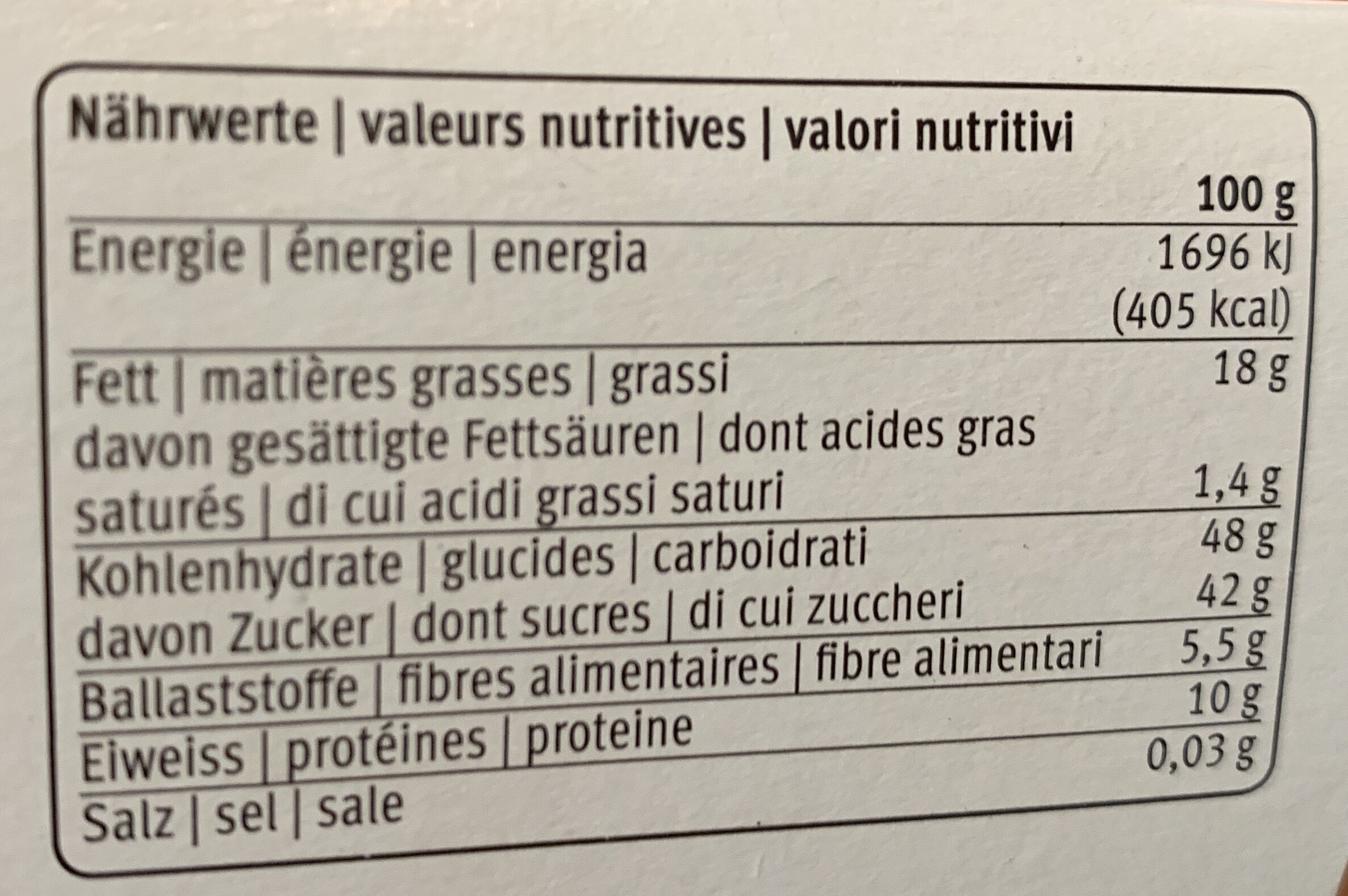 Backfüllung Mandel - Valori nutrizionali - de