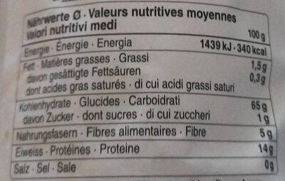 Farine bise - Valori nutrizionali