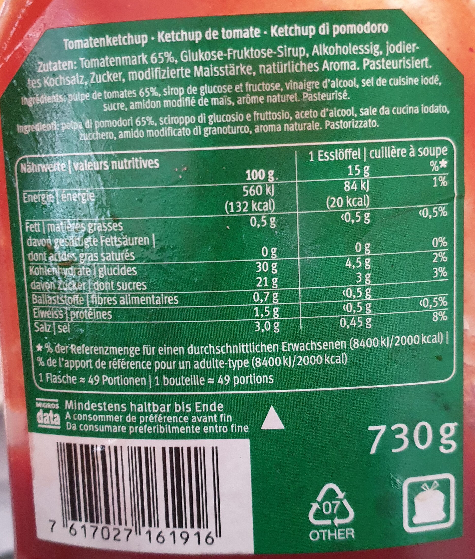 Ketchup de tomate - Valori nutrizionali - fr