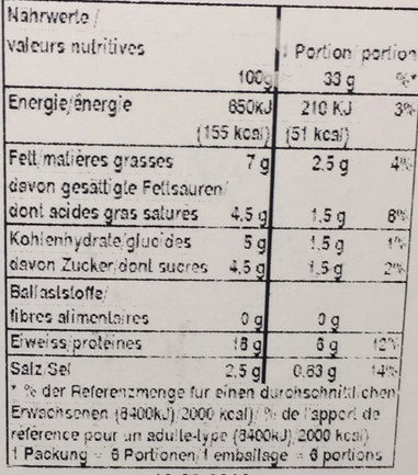 Léger Swiss Fit - Nutrition facts - fr
