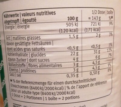Maiskörner - Nutrition facts - fr