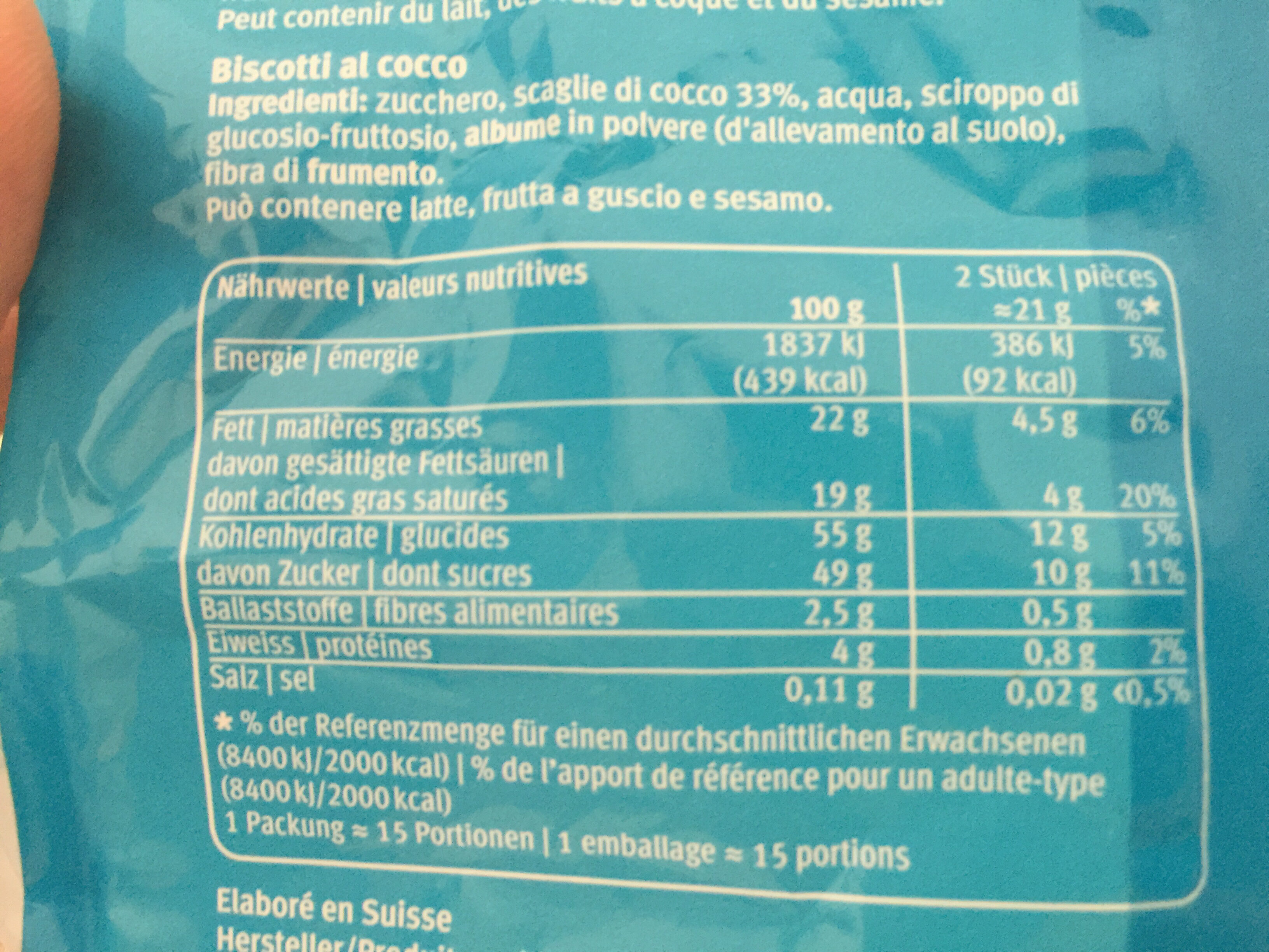 Petits Macarons à la Noix de Coco - Nutrition facts - fr