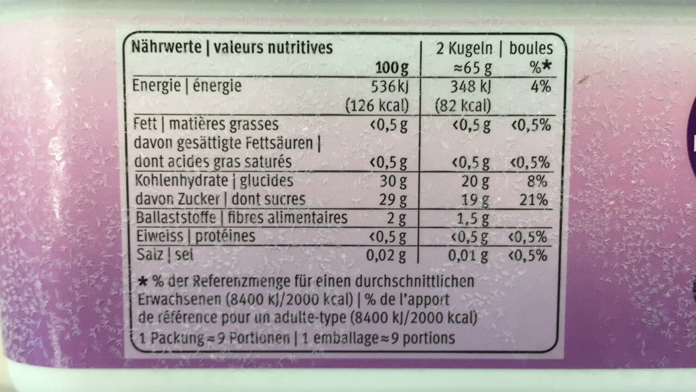Sorbet cassis - Nutrition facts - fr