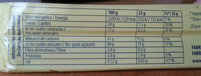 Toblerone 50g - Información nutricional